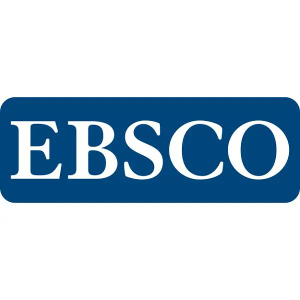 A blue and white logo of ebsco.